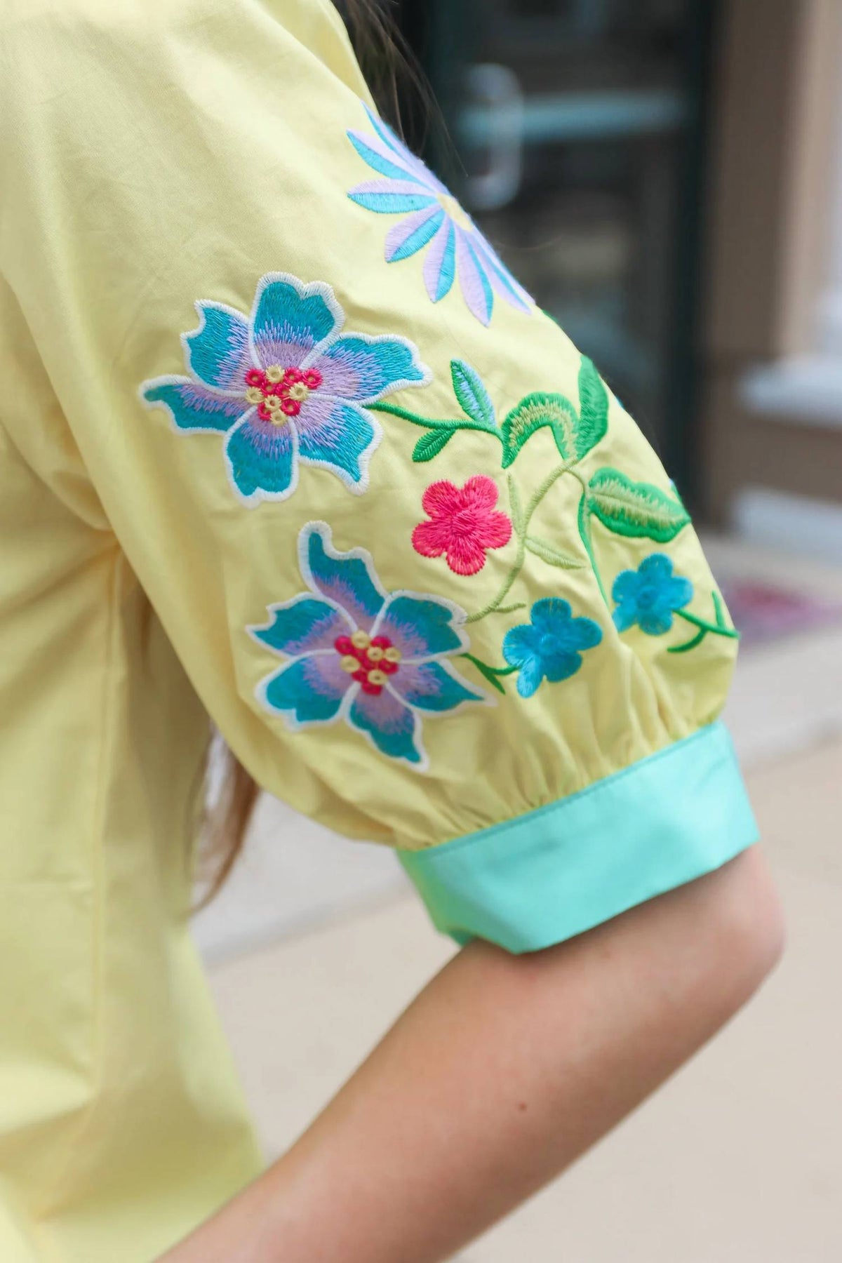 Jodifl - Embroidered Sleeve V-neck Top