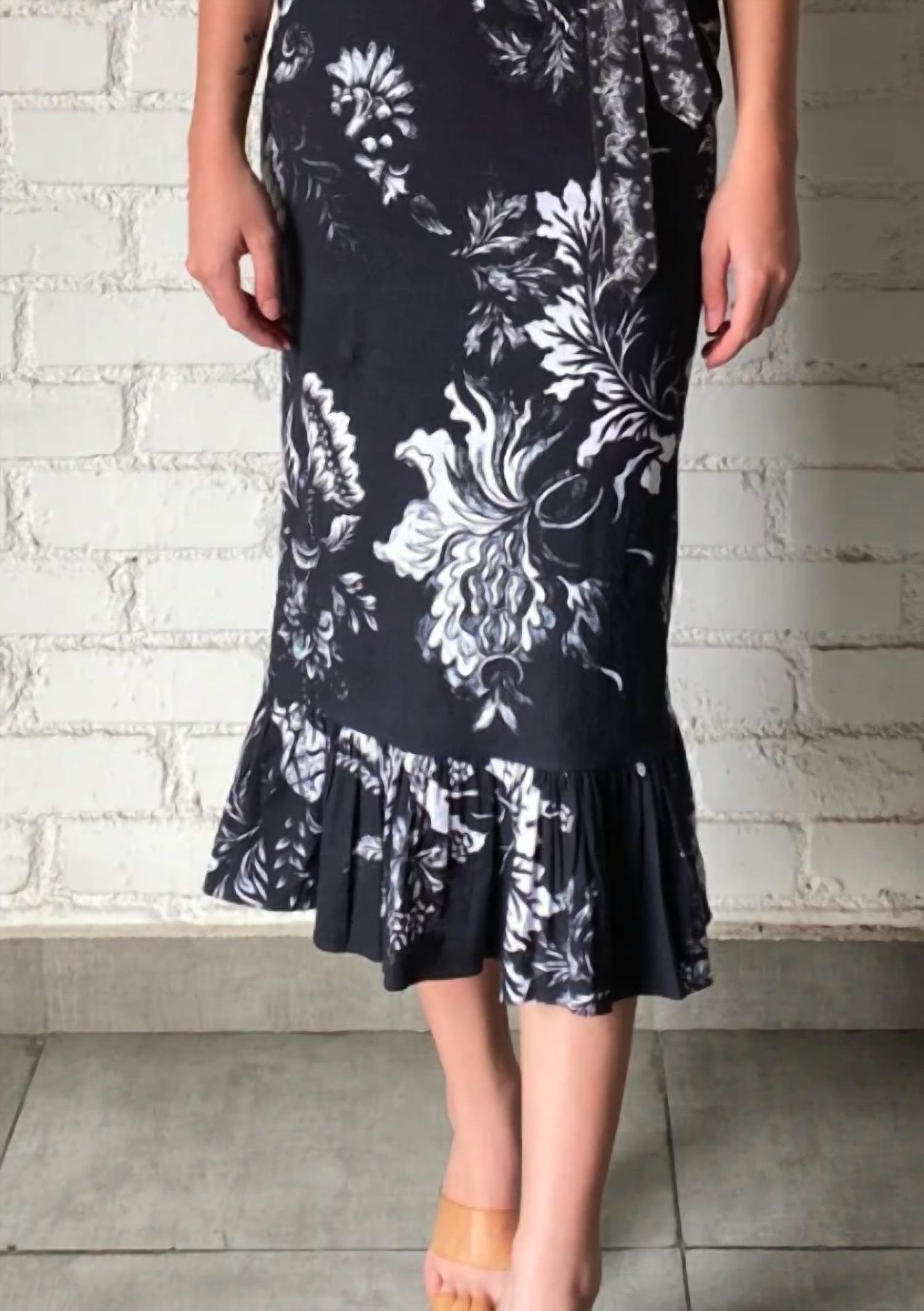 HEMANT & NANDITA Dea Tie Up Belt Midi Dress in black white - women's dress - alternate view