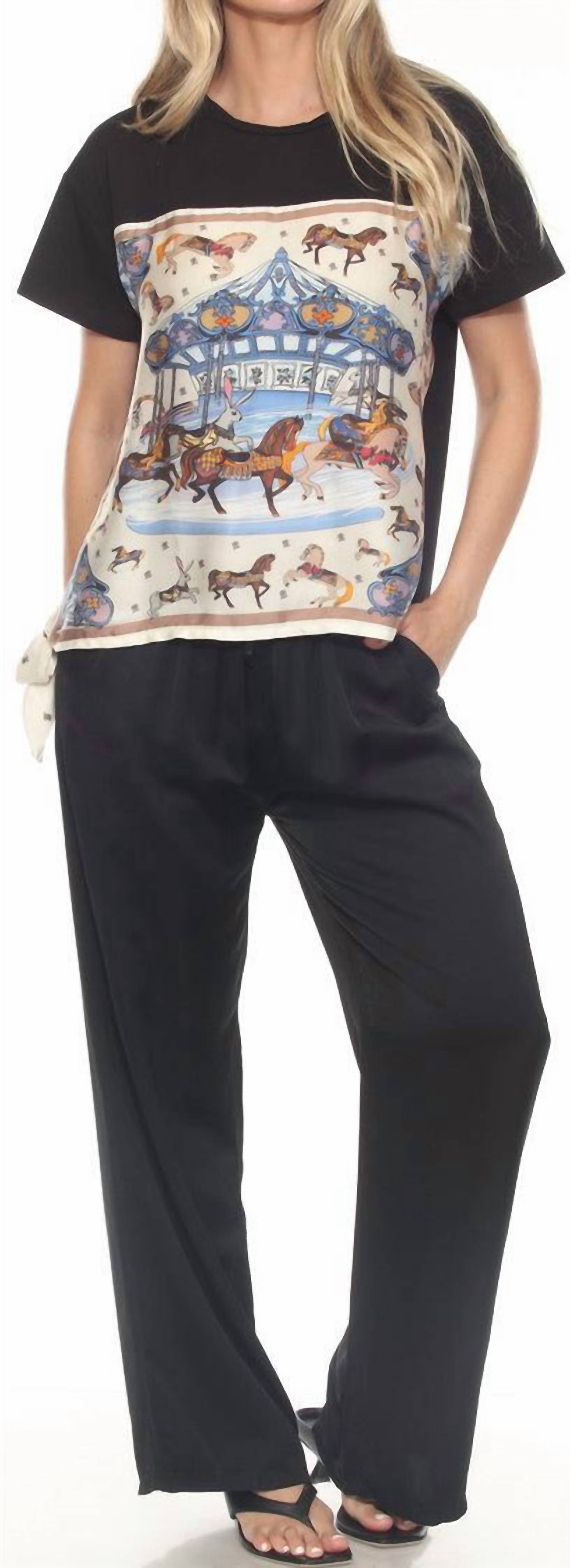 FLORA ASHLEY In And You Out Blouse in and you out blouse in black carousel - women's blouse - detail view