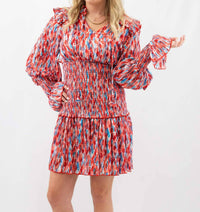 Mulla Smocked Ruffle Mini Dress in multi color abstract - women's dress - detail view