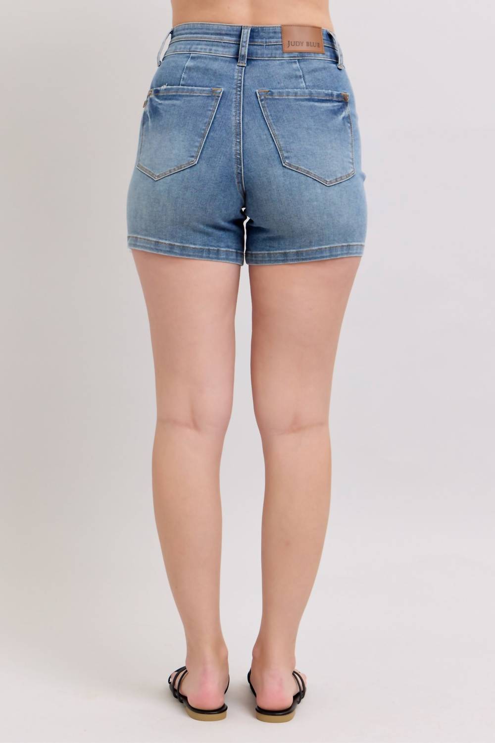 Judy Blue High Waist Tummy Control Cool Denim Double Waistband Shorts in blue - women's shorts - alternate view