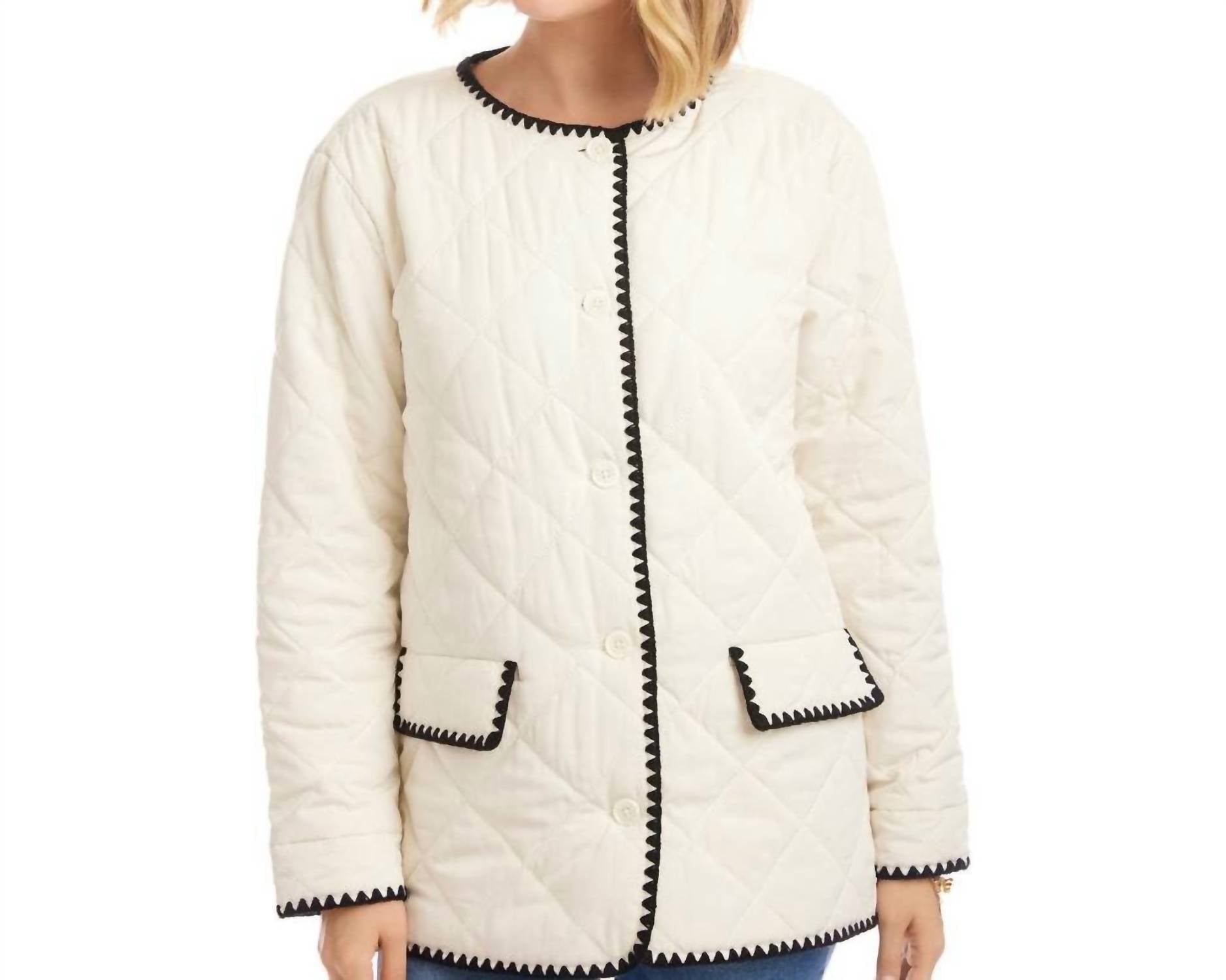 Karen Kane Edge Stitch Quilted Jacket in cream and black - women's jacket - alternate view