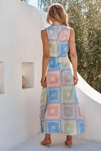Misa Los Angeles Anabella Maxi Dress in pastel tiles - women's dress - detail view