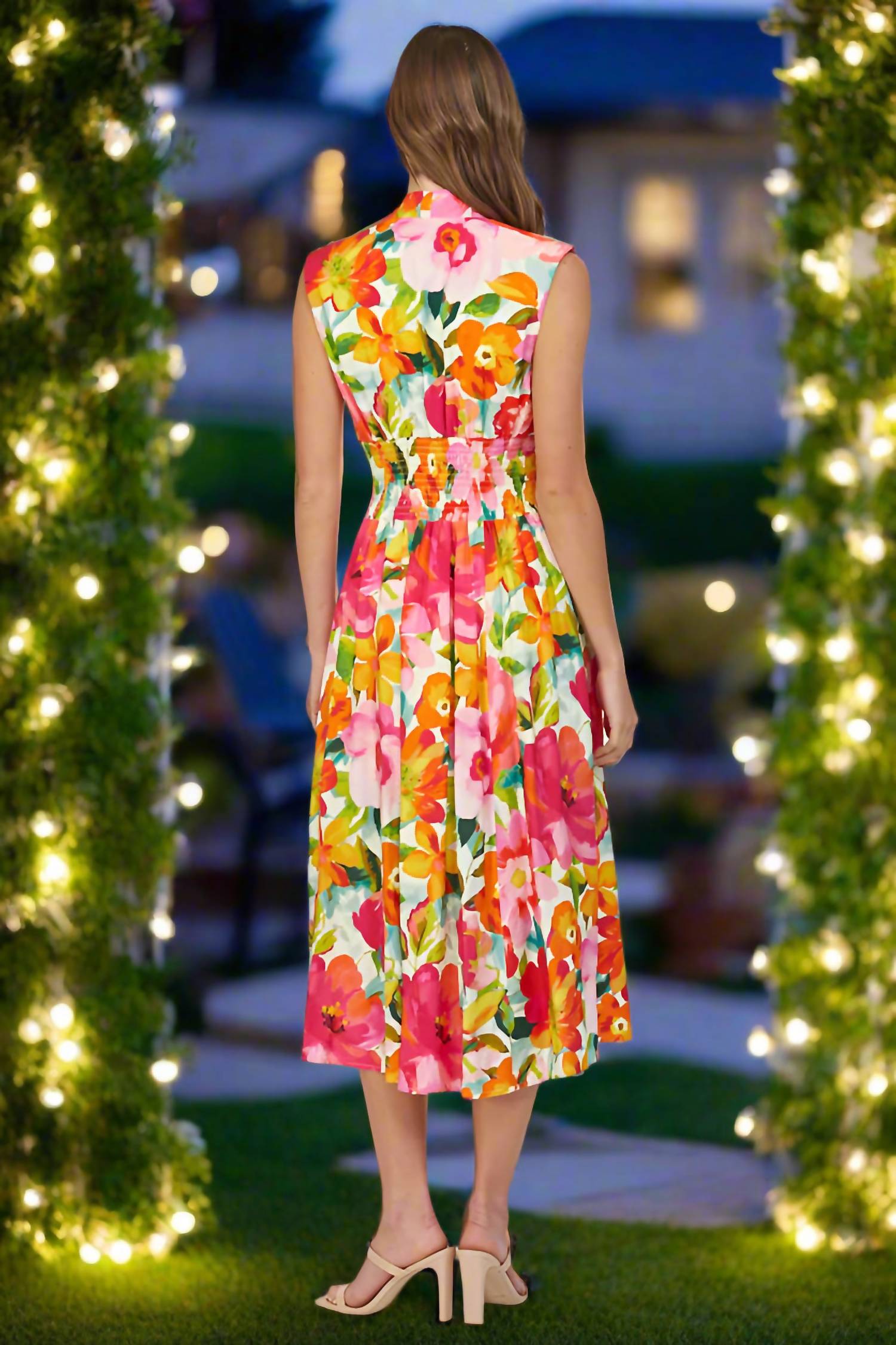 Fate - Floral Zip Front Sleeveless Midi Dress