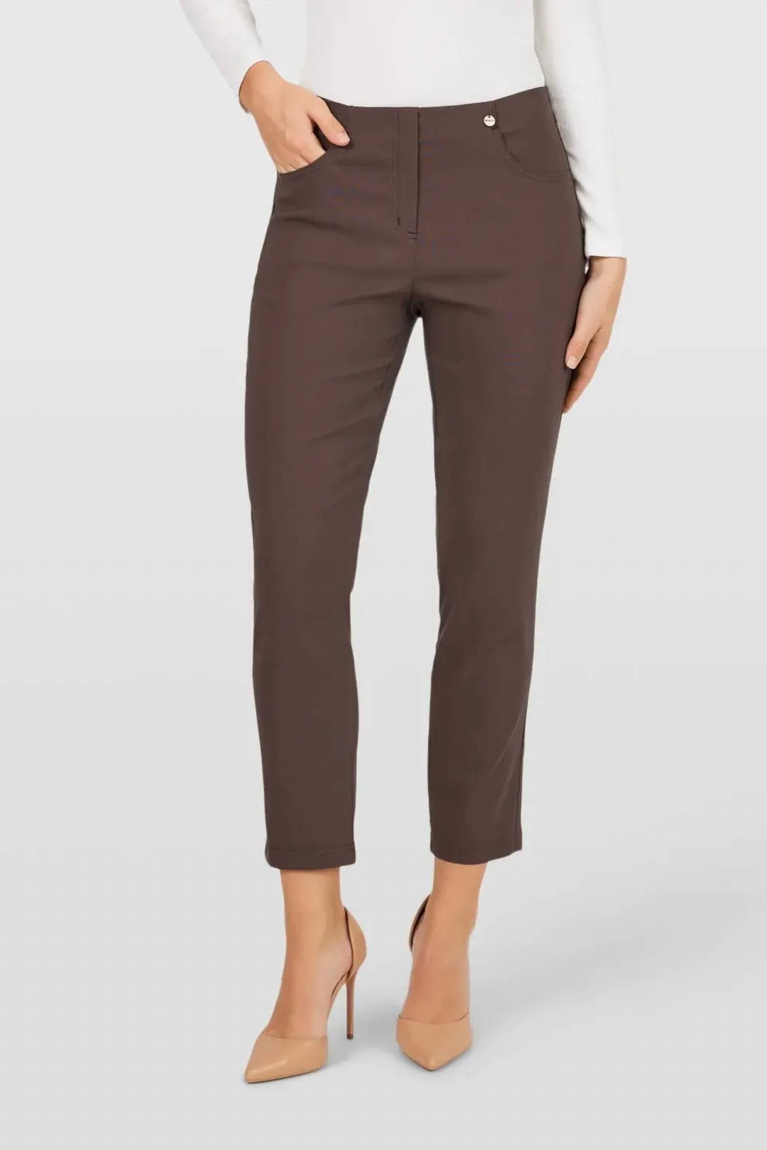ROBELL Bella Straight Fit Trousers in toffee - women's pants