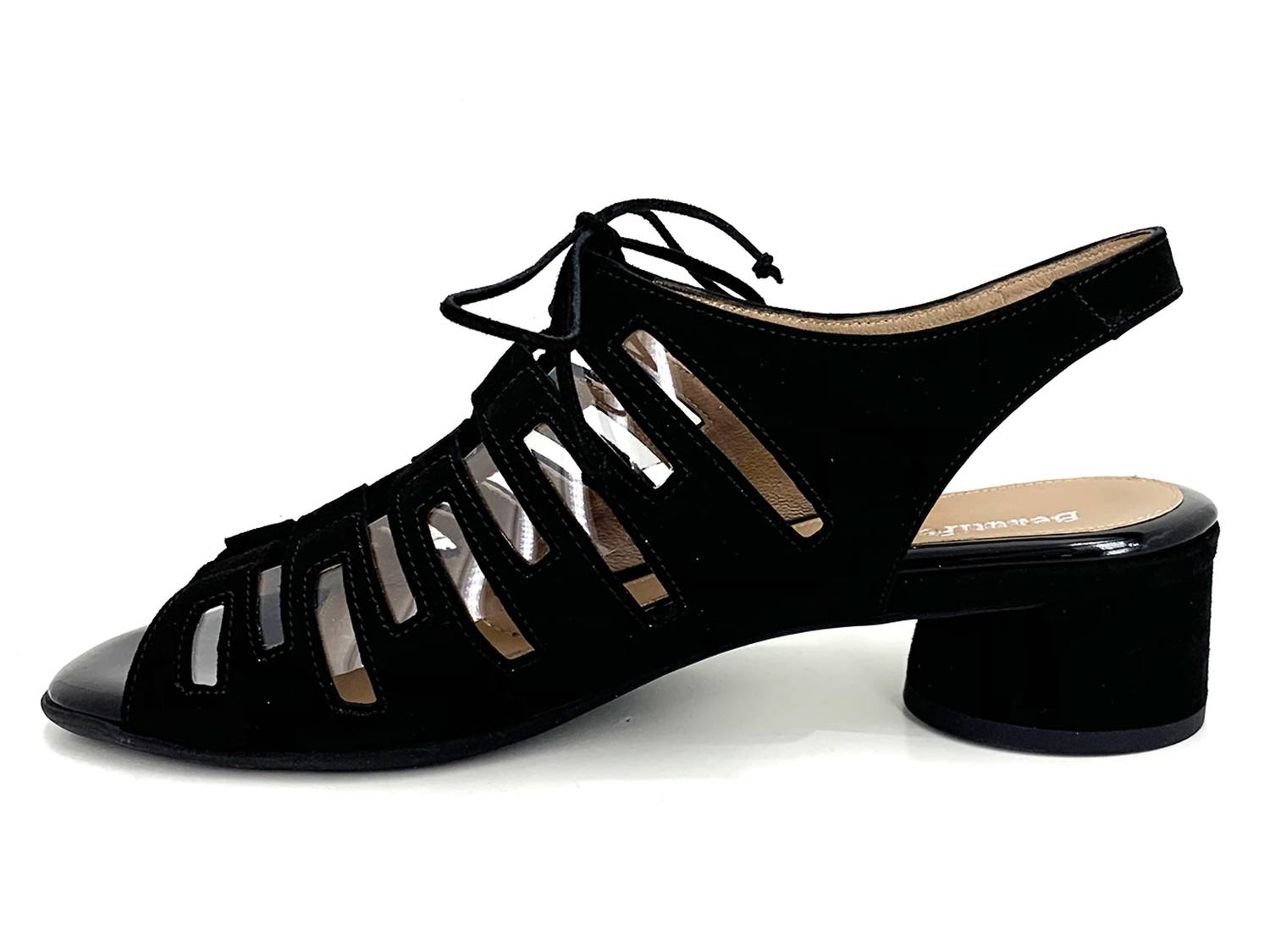 Beautifeel Women's Payton Lace-up Backstrap Sandal in black suede - women's heels - detail view