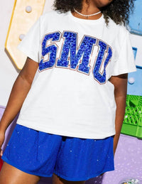 QUEEN OF SPARKLES Smu Jeweled Letter Tee in white - women's t-shirt
