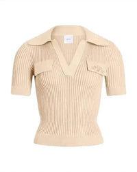 Patou - Embroidered short sleeve polo knit top