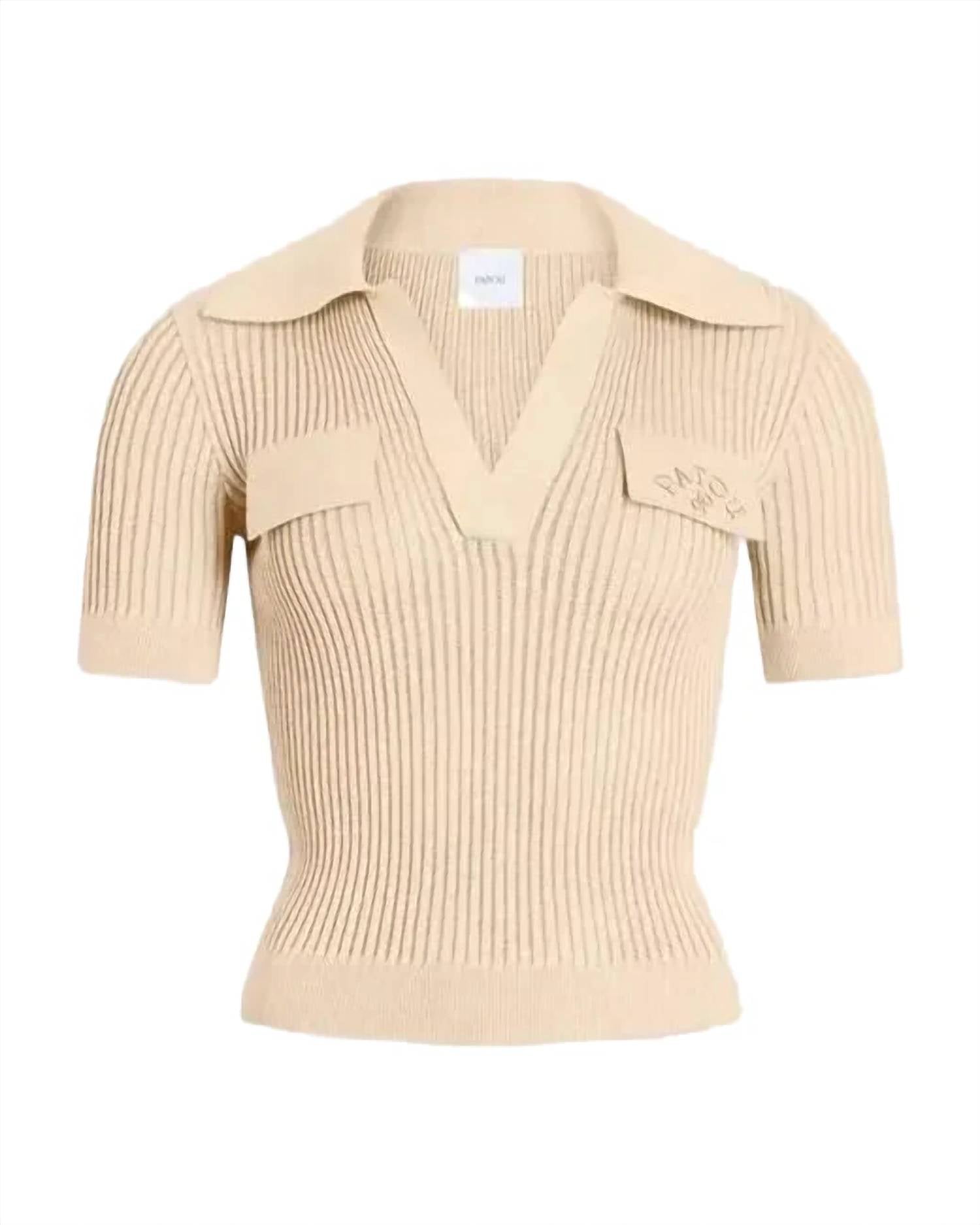 Patou - Embroidered short sleeve polo knit top
