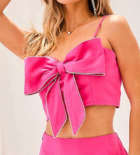 Blue B Ribbon And Rhinestones Top in fuchsia - women's shirt - detail view