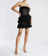 Bcbgmaxazria - Ruffle Lace Fringe Sequin Mini Dress