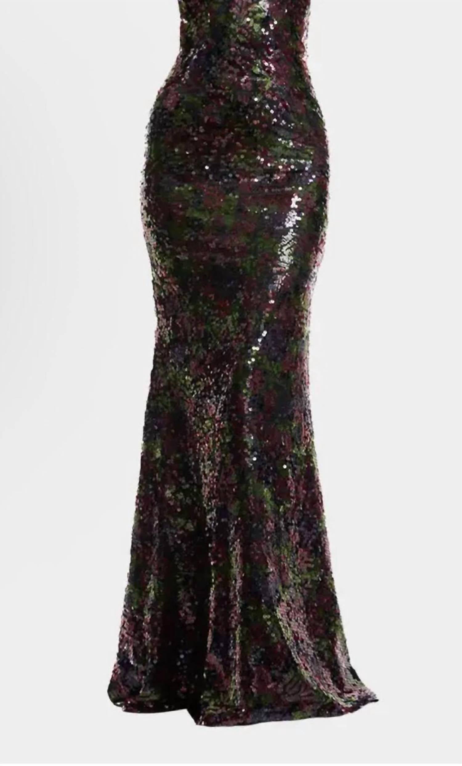 DRESS THE POPULATION Sheridan Floral Sequin Sweetheart Gown in black - women's dress - detail view