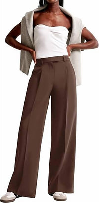 NiMin Wide Leg High Waisted Business Casual Work Trousers in dark brown - women's pants