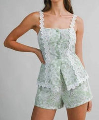 Mable - La Palma Stripe Eyelet Lace Cami And Shorts Set
