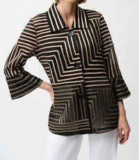Joseph Ribkoff - Satin Mesh Striped 3/4 Bell Sleeves Jacket