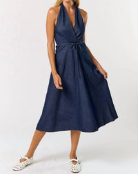lalavon Halter Neck Denim Maxi Dress in indigo - women's dress