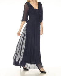 Joseph Ribkoff Shimmery A-line Evening Gown in navy - women's dress - detail view