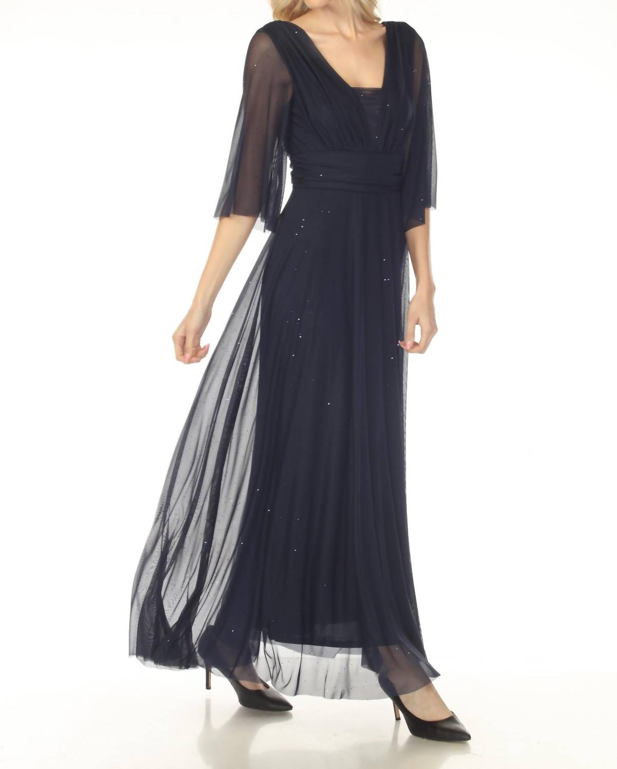 Joseph Ribkoff Shimmery A-line Evening Gown in navy - women's dress - detail view
