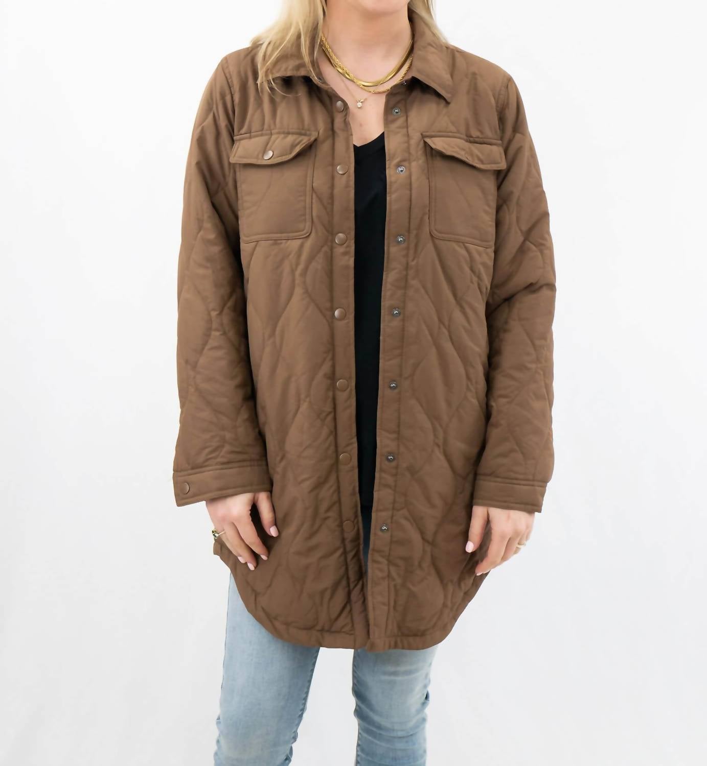 trend:notes Quilted Utility Thin Puffer Jacket in brown - women's jacket