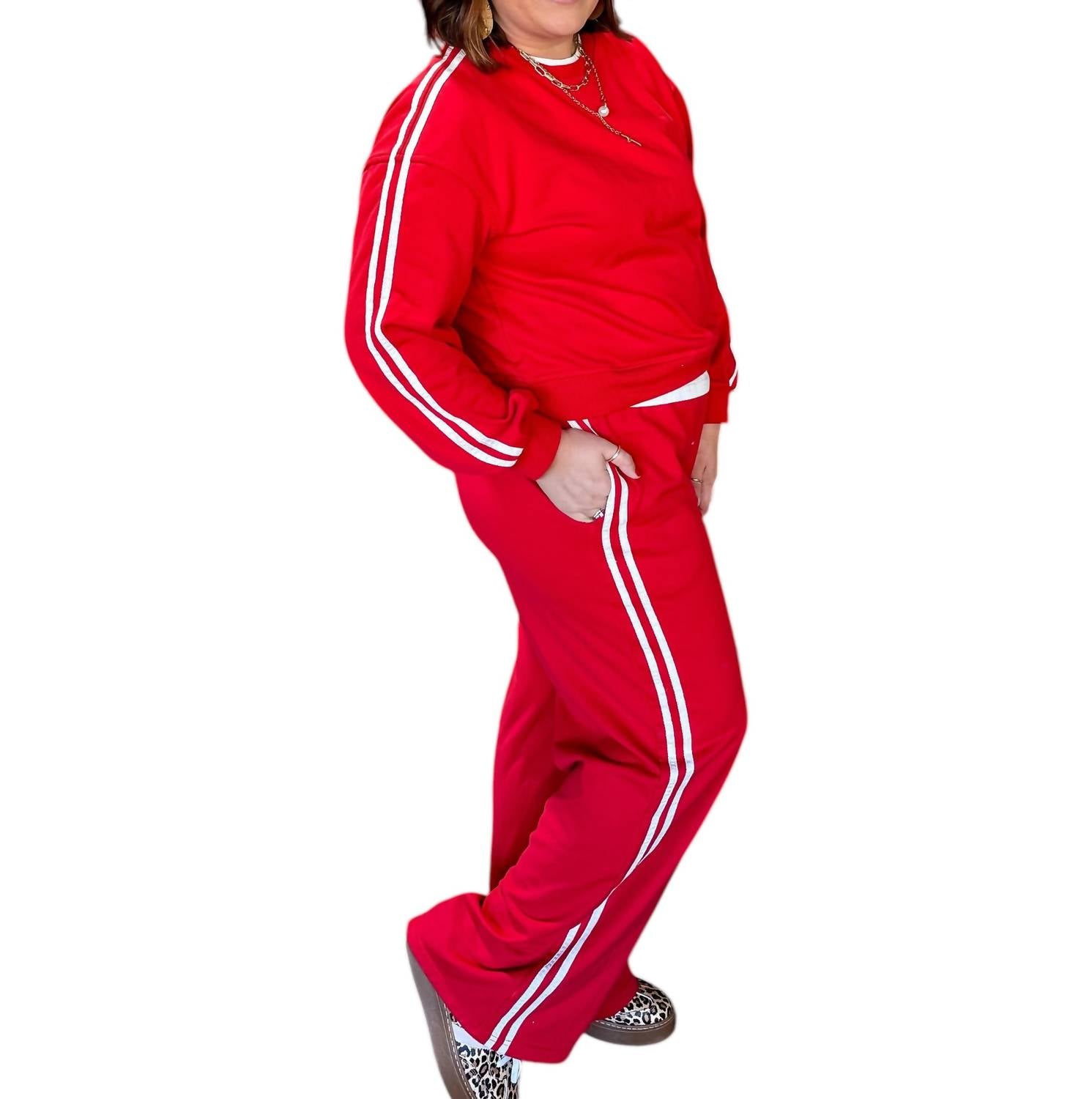 Little Daisy Closet Striped Crewneck and Sweatpant Set in red - women's sleepwear