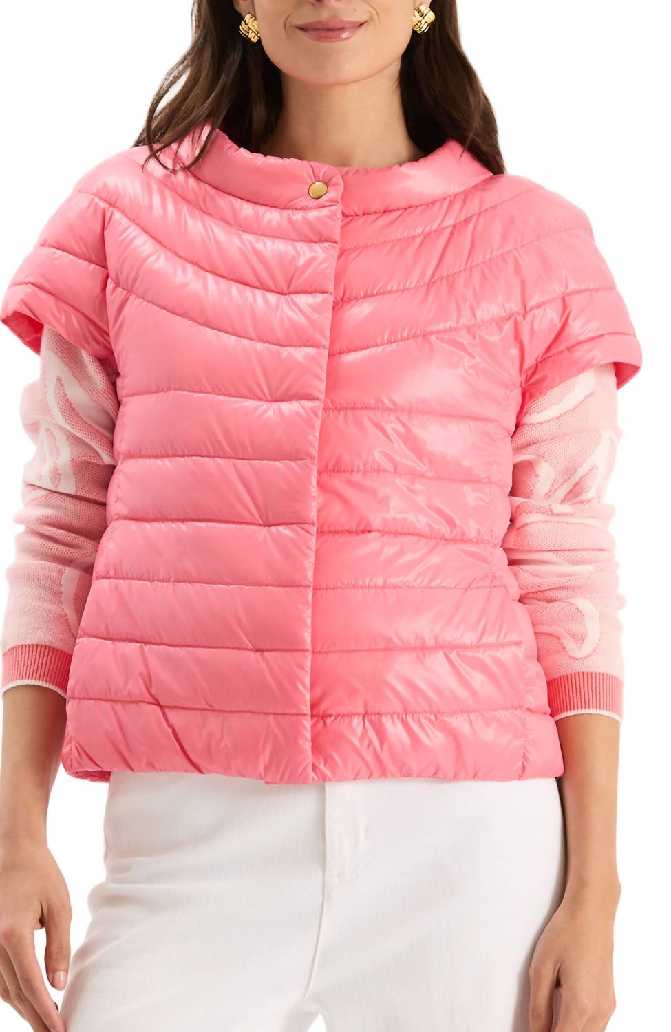 Tyler Boe Cap Sleeve Quilted Jacket in coral - women's jacket - alternate view