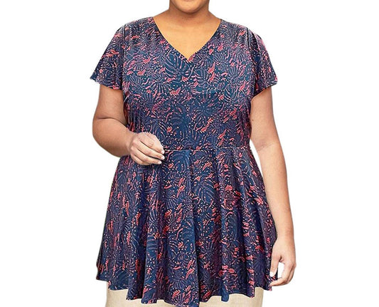 On The Plus Side - Printed Short Sleeve Baby Doll Top - Plus