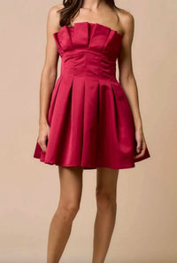 Lalavon - Pleated Fit and Flare Mini Dress
