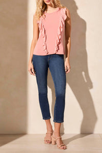 TRIBAL Mixed Media Ruffle Top in shell pink - women's tank top - detail view
