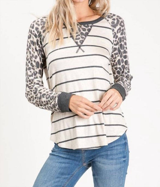 Shirley Stone - Carol Leopard & Striped Raglan Top