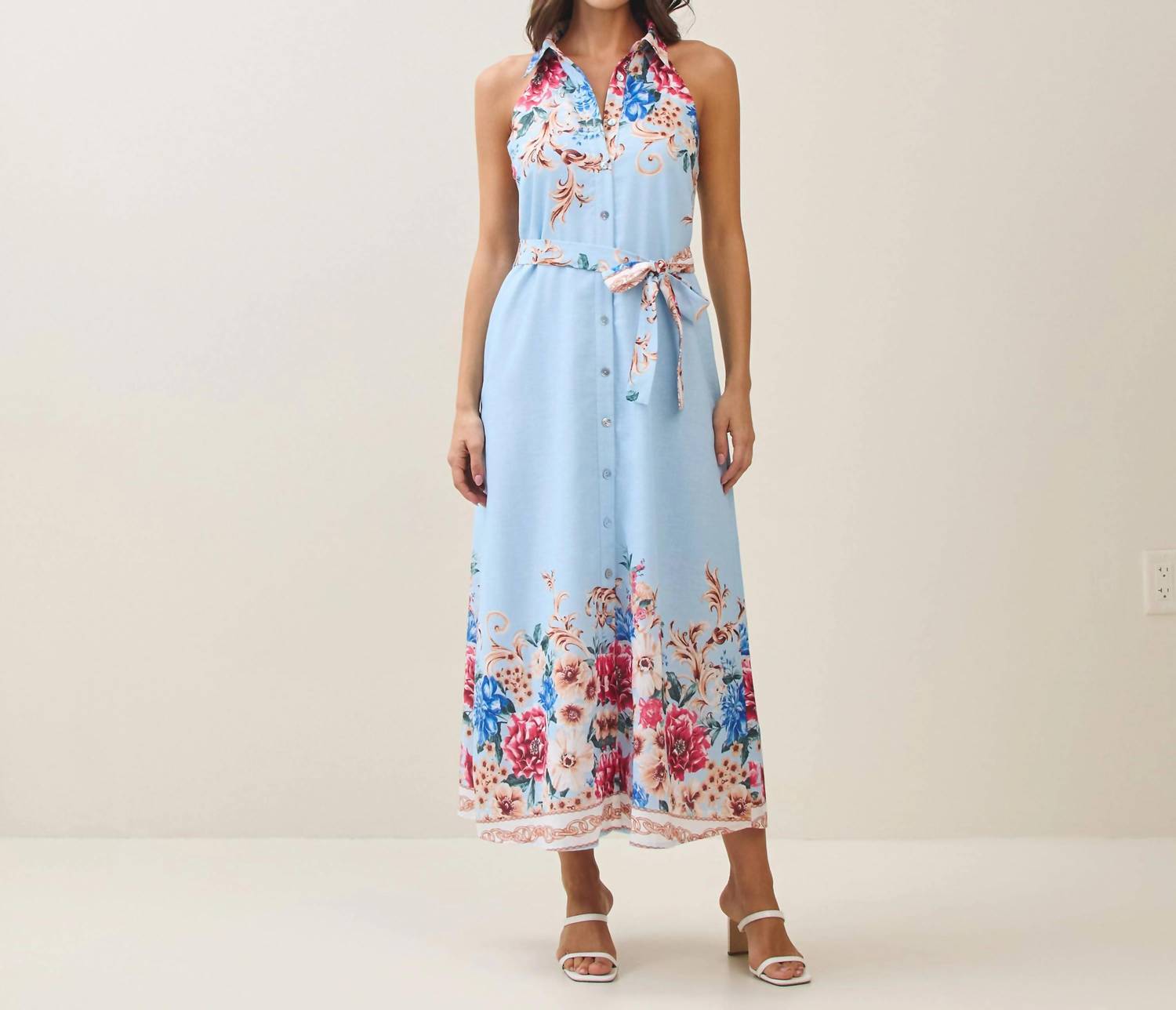 Able - Floral Sleeveless Button-front Shirt Dress