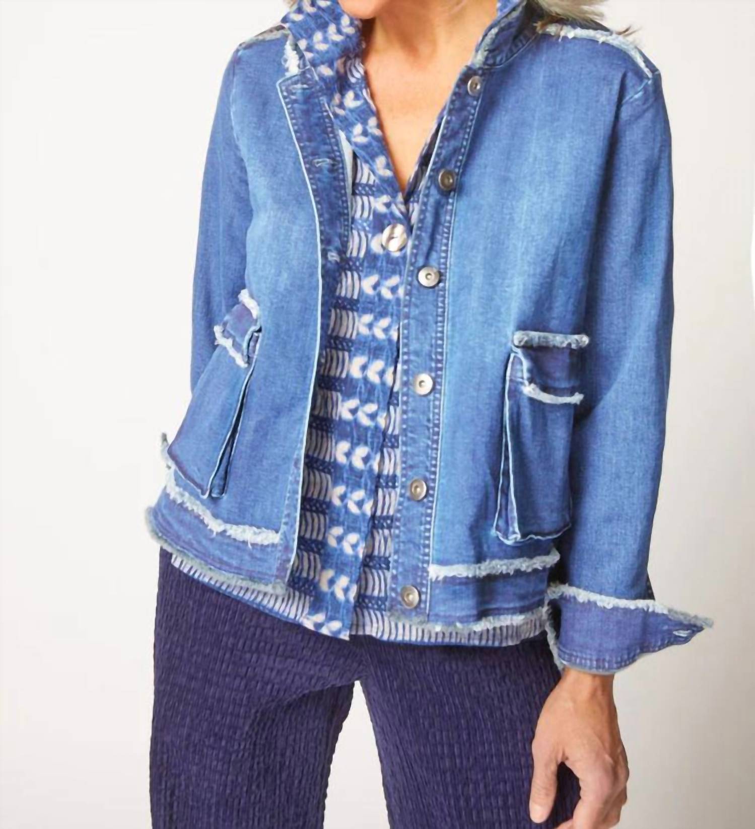 habitat Southern Raised Jacket in medium denim - women's jacket - detail view