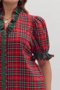 entro Plaid Puff Sleeve Top - Plus in red - women's blouse - view 6