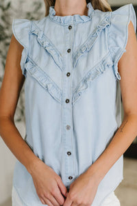 One Eleven North Ruffle Detailed Flutter Sleeve Top in blue - women's blouse - view 5