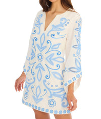 ALLISON NEW YORK EMBROIDERED ALINA DRESS in blue white - women's dress - alternate view