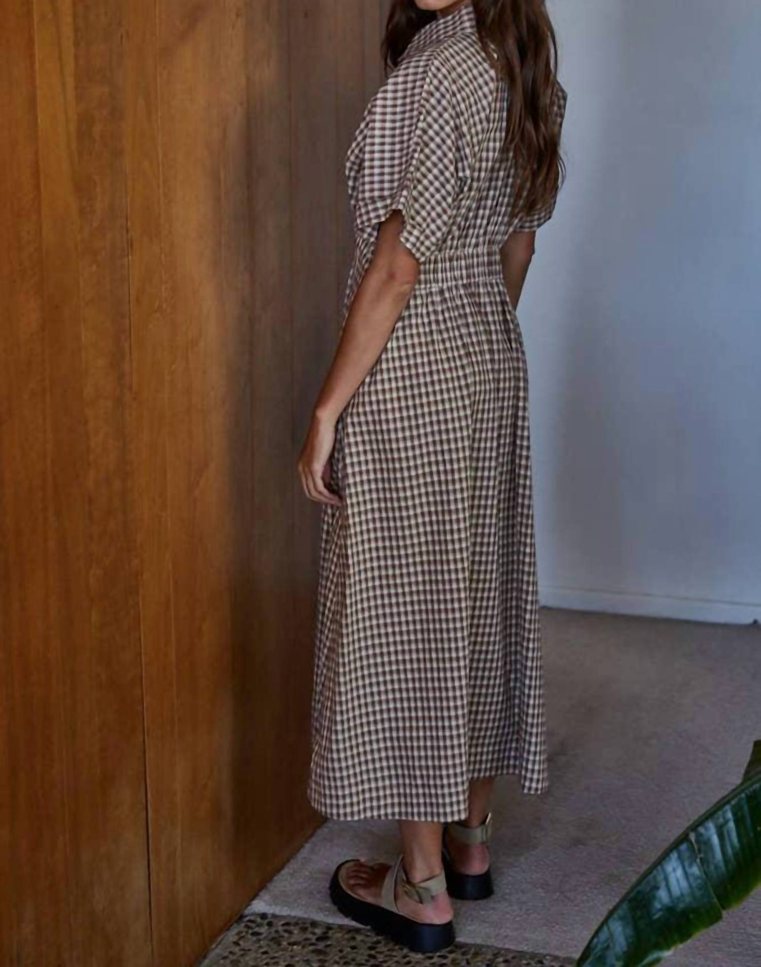 By Together - Gingham Button Down Flare Maxi Dress