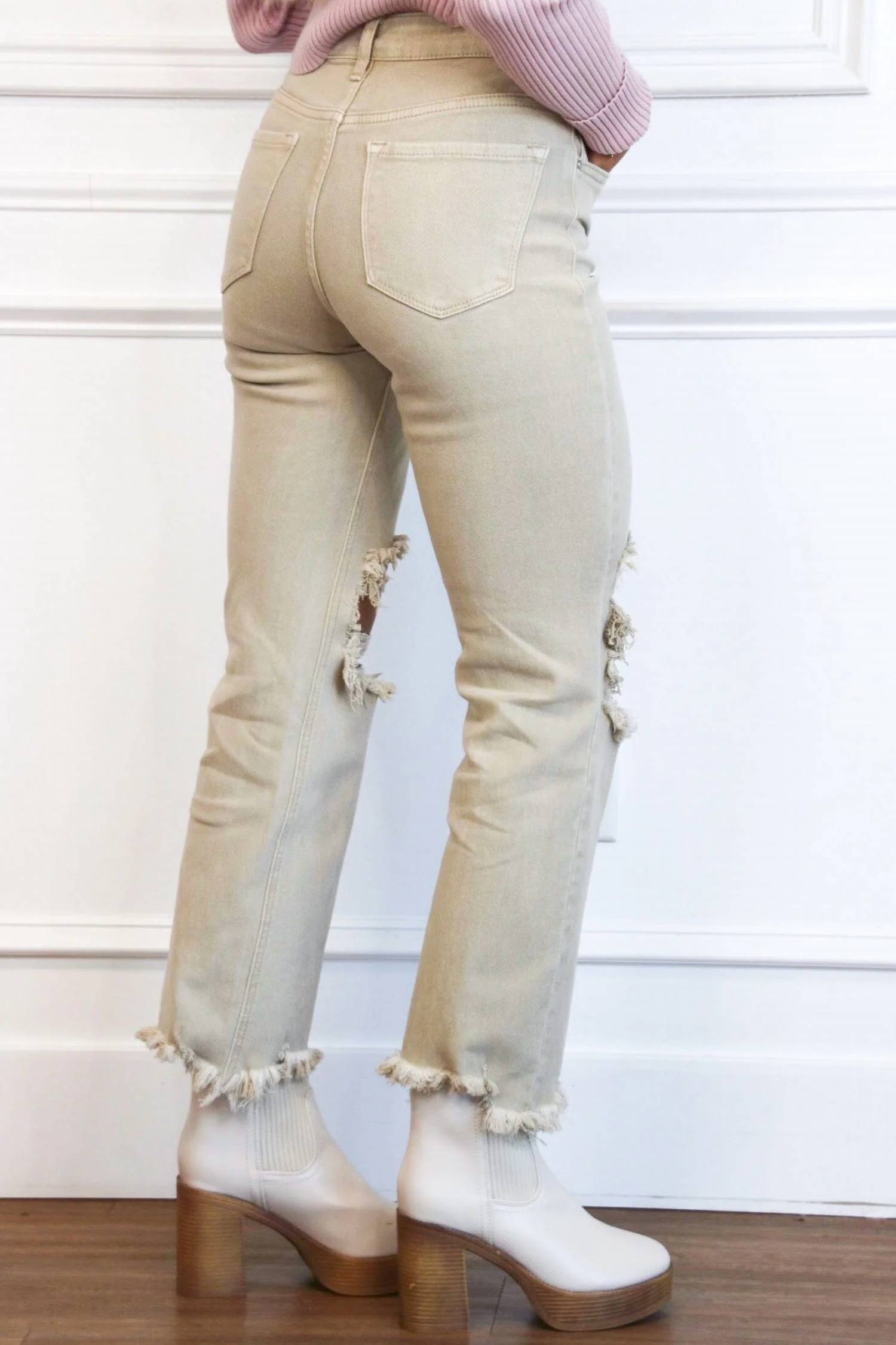 Risen - Riva Distressed High Rise Straight Leg Jeans