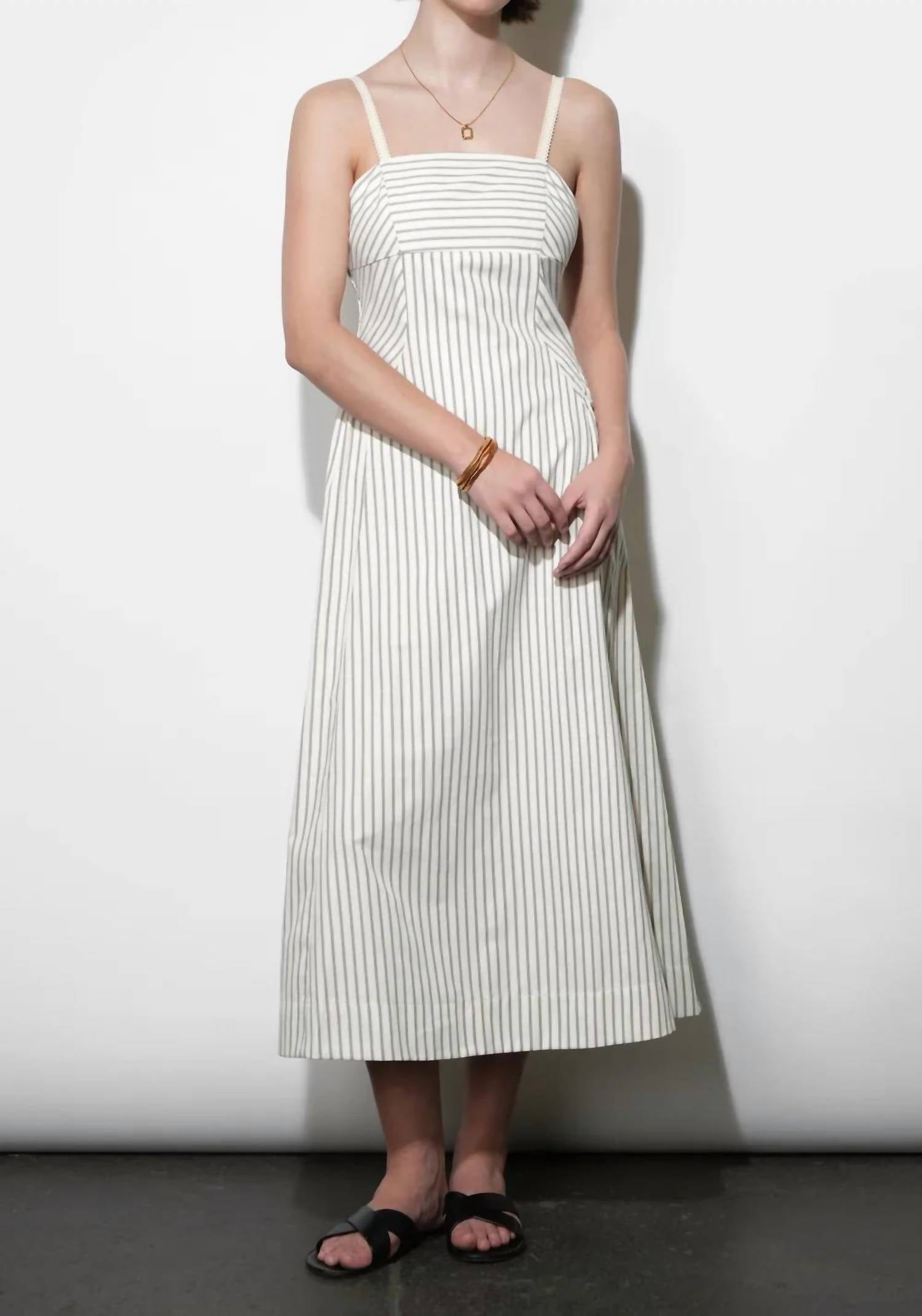 Greylin - Lyla Gathered Side Sleeveless Stripe Midi Dress