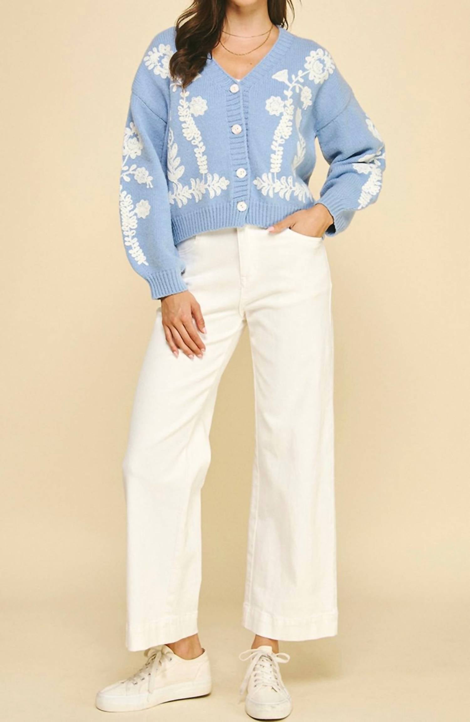 PINCH Floral Fancy Cardigan Top in blue - women's cardigan - view 5