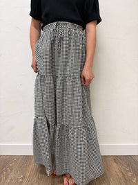 Vine & Love - Plaid Tiered Ruffled Drawstring Maxi Skirt