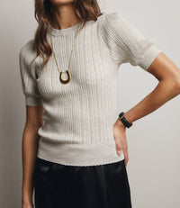 Forte - Textured Knit Puff Sleeve Top