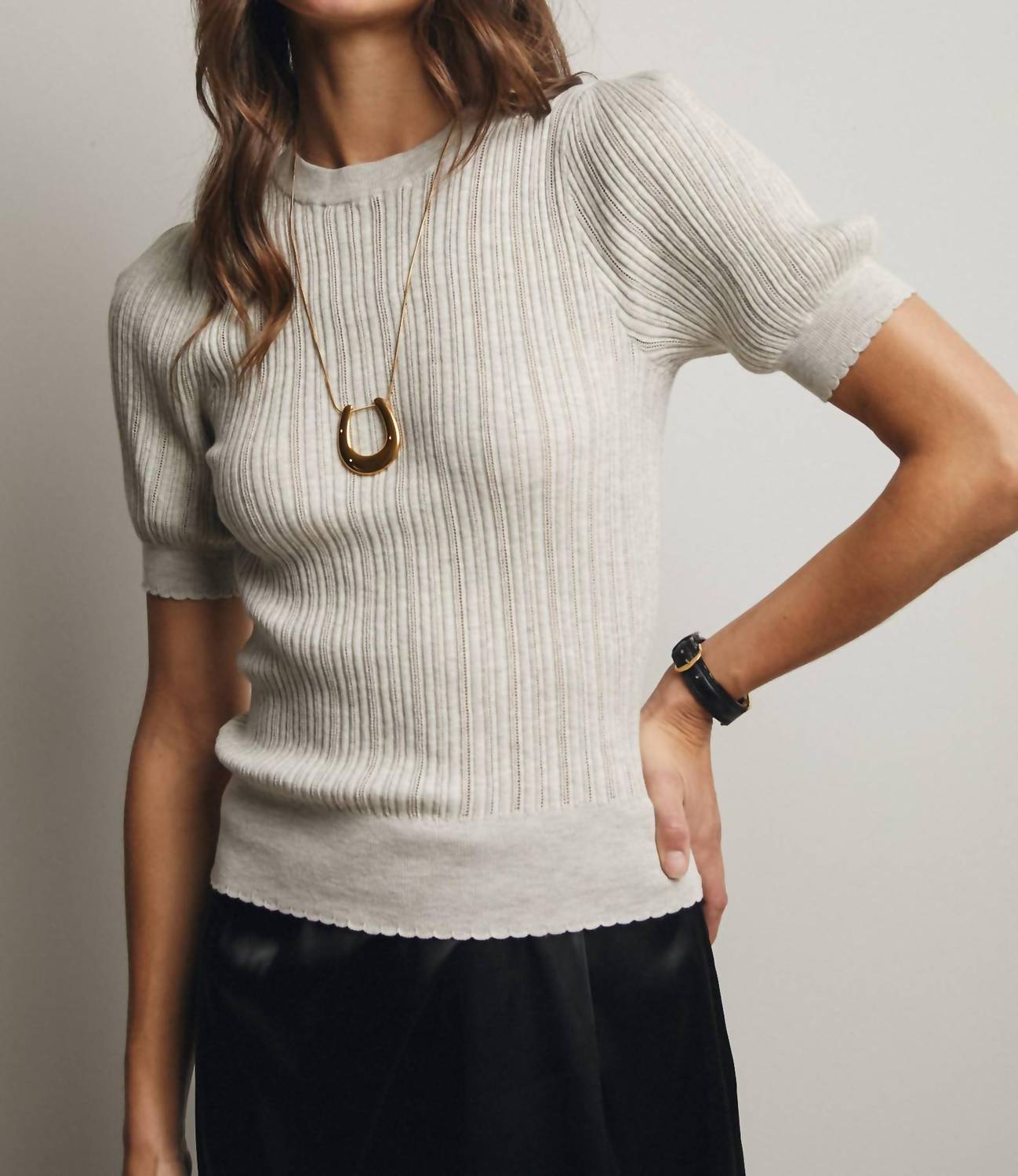 Forte - Textured Knit Puff Sleeve Top