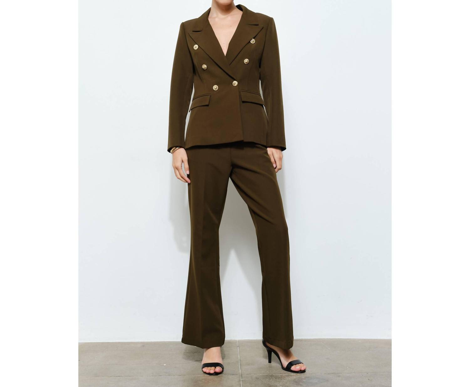 INA Fashion Button Double-Breasted Tailored Blazer in dark olive - women's jacket - alternate view