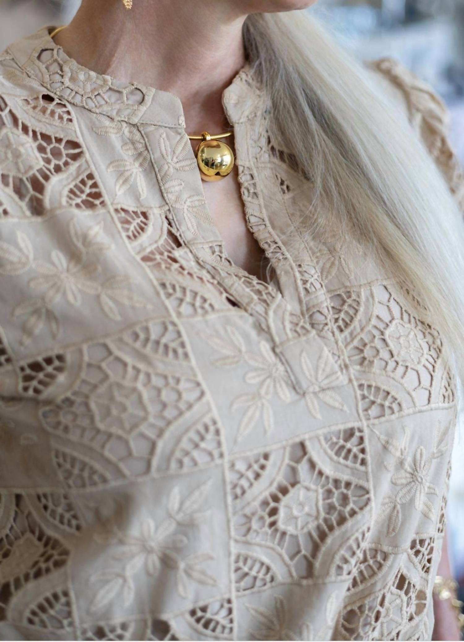 Current Air - Katalin Split Neck Floral Lace Blouse