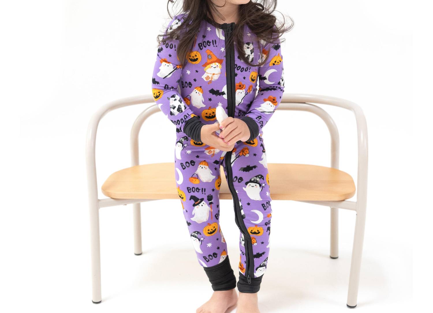 Angel Dear - Girl's Costumed Ghosts Glow-in-the-dark Bamboo 2 Way Zipper Romper