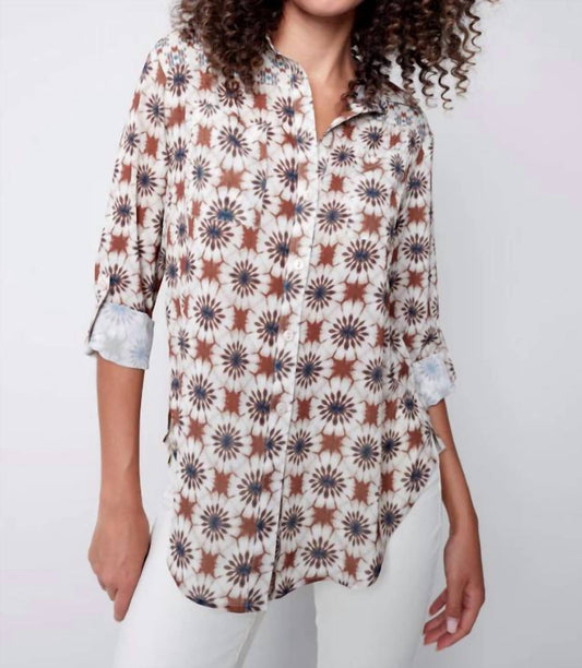 Charlie B - Wear 2 Ways Printed Combo Crepe Blouse