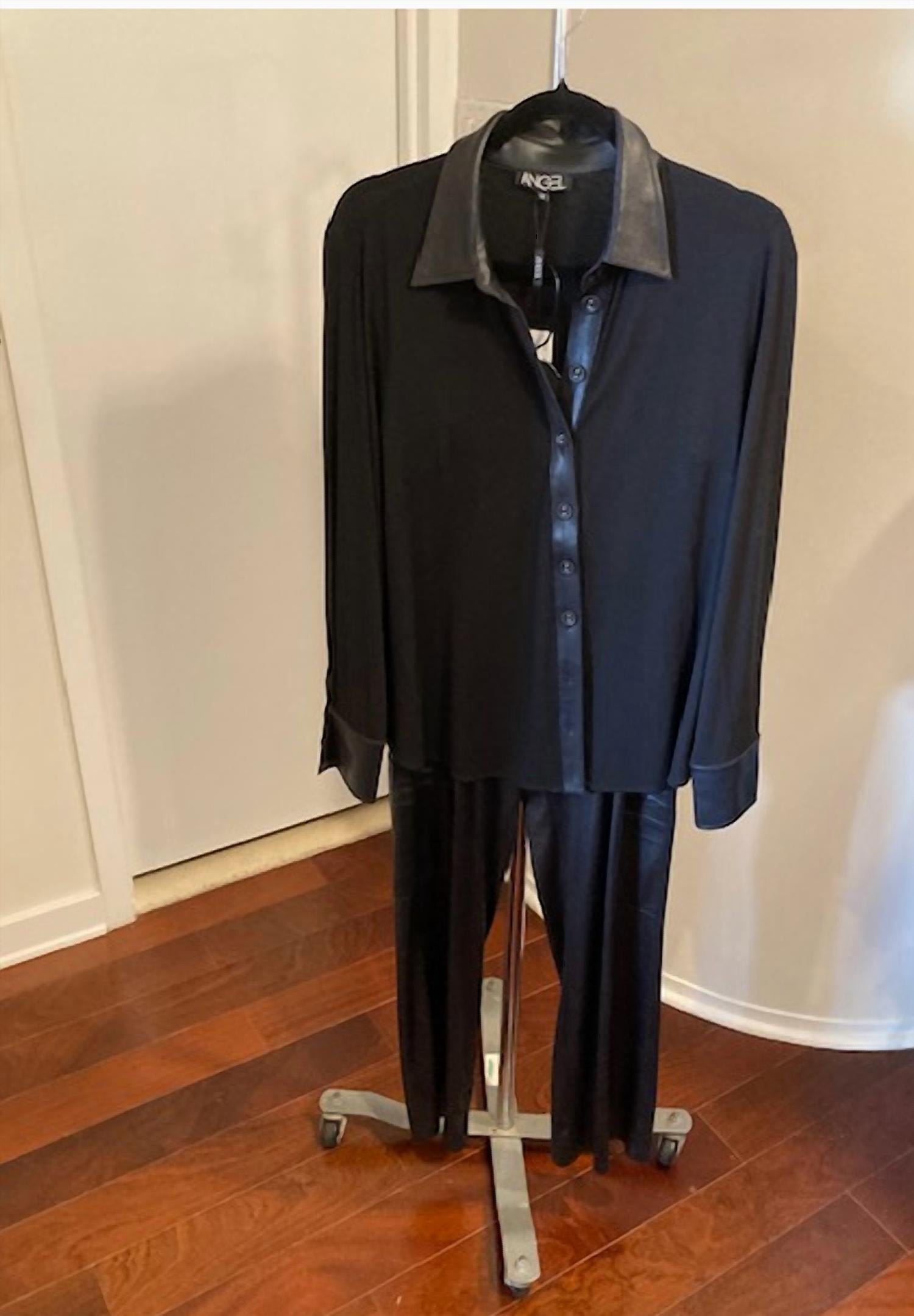 Angel - Button down shirt jacket with vegan leather trim