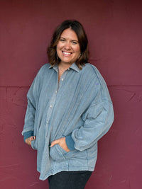 She + Sky - Long Sleeve Contrast Washed Shacket