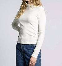 Weekend Los Angeles Eclipse Mock Neck Top in white - women's long sleeve top - detail view