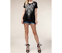 VOCAL APPAREL Short Sleeves Print Top in black - women's t-shirt - alternate view