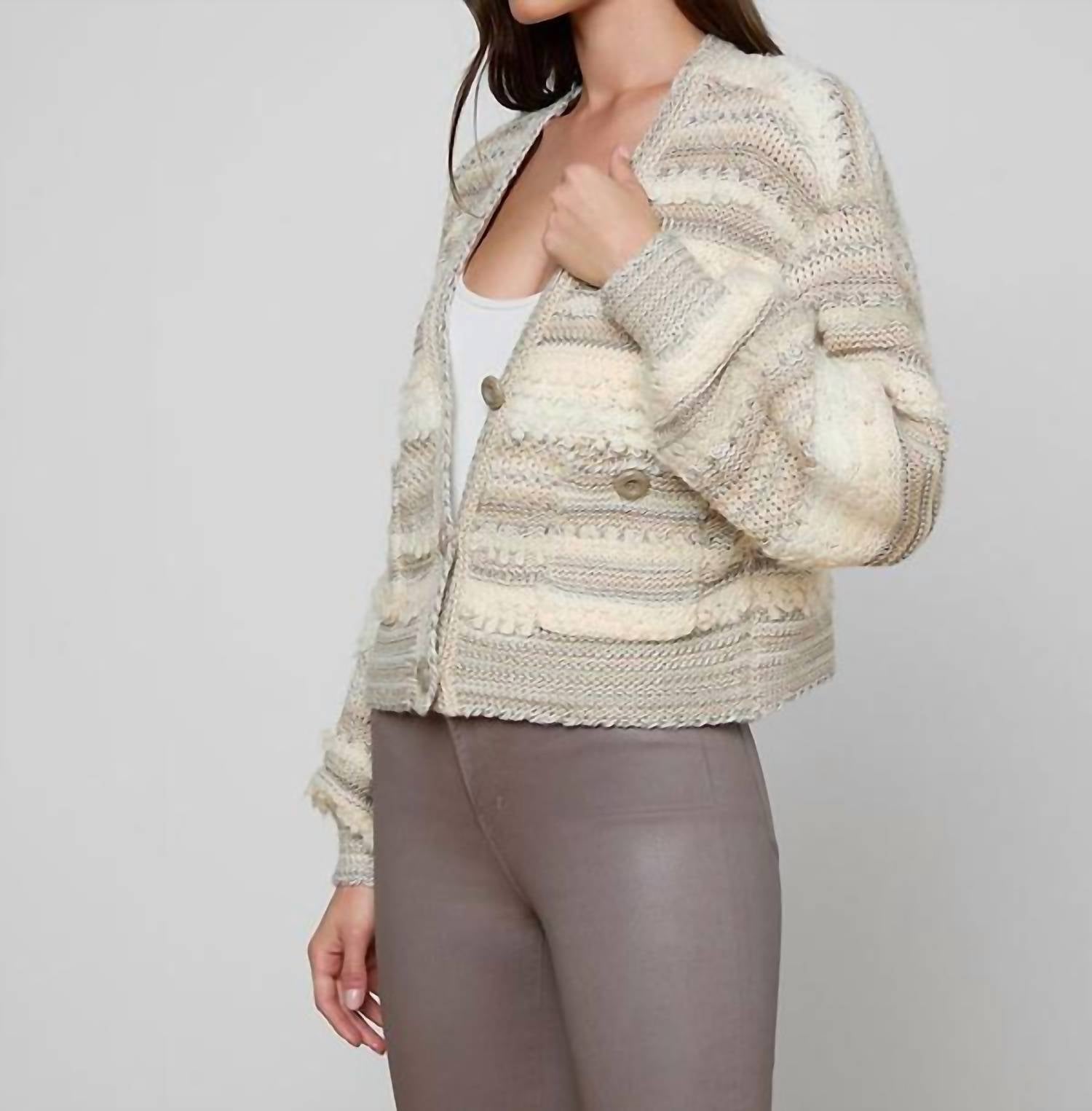 L'Agence Harriet Blouson Sleeve Cardigan in natural multi - women's cardigan - alternate view